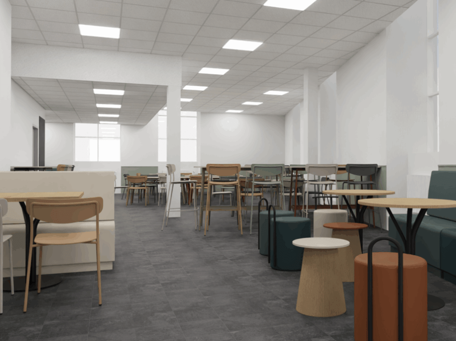 UBU dining area, where you can enjoy a meal in the warmth – Building E